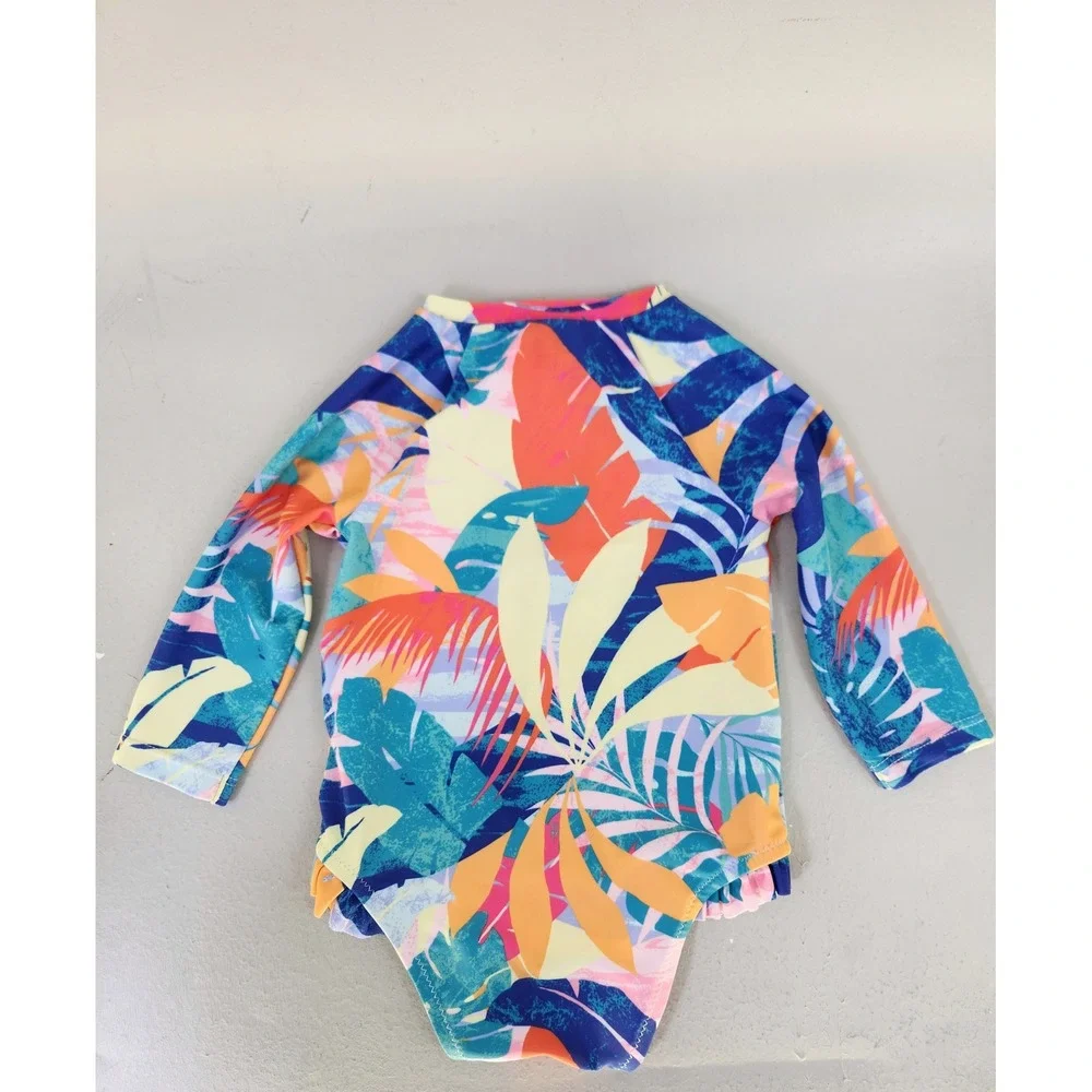 Old Navy Rash Guard Baby Girls 3-6M Tropical Print Bathing Suit Ruffle 1/4 Zip
